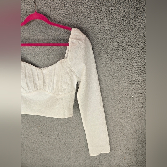 Astr The Label Crop Top White Womens Sz L Ruched Sweetheart Neckline Smock Back - Picture 3 of 12